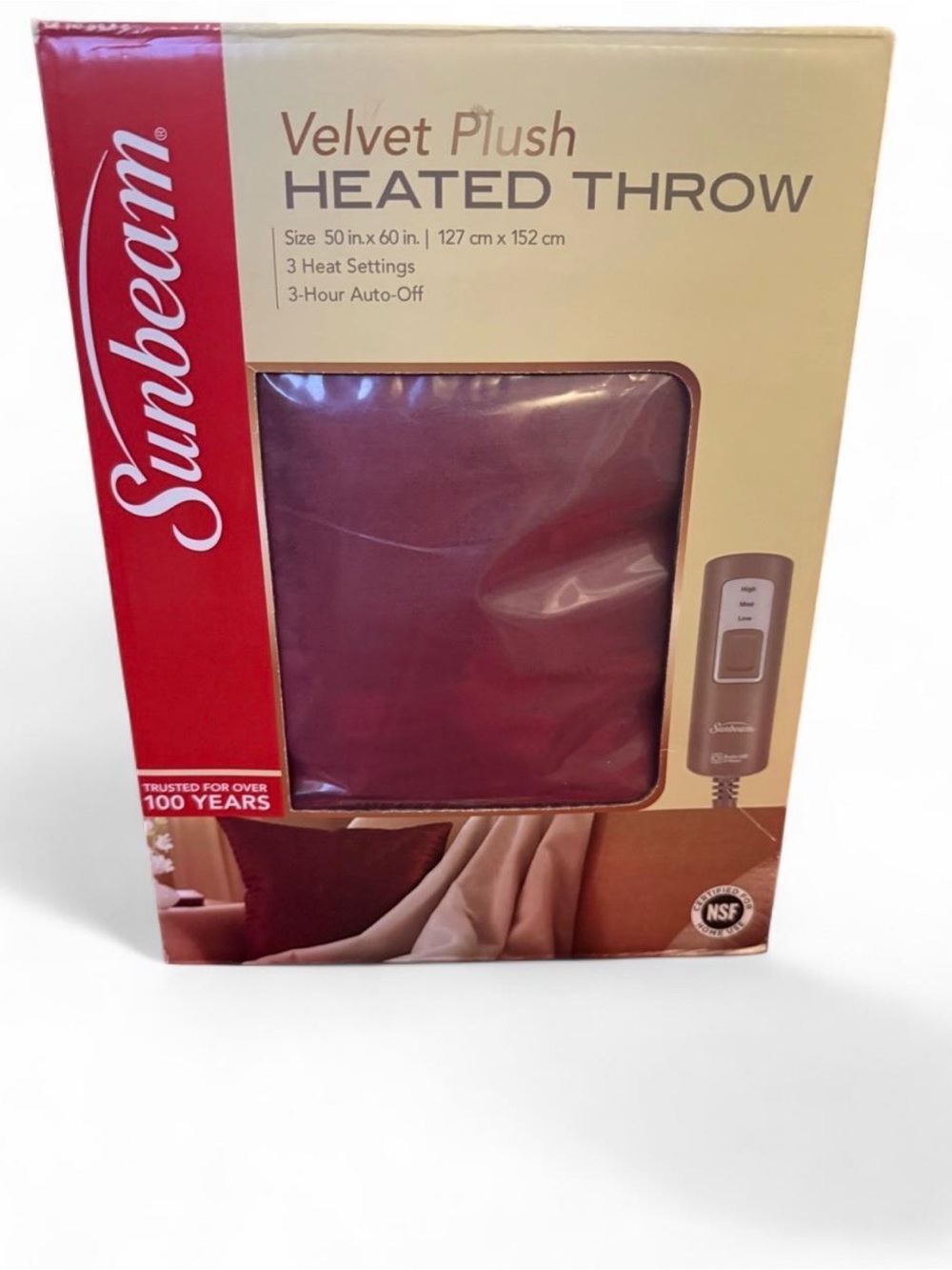 Sunbeam Velvet Plush Heated Throw - Taupe
